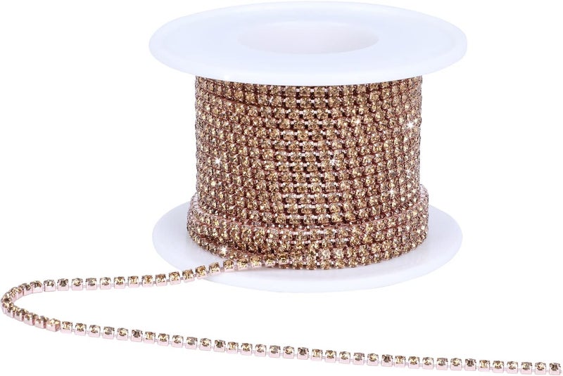 Dropower Crystal Rhinestone Close Chain Trim,10 Yards/Roll of 2mm Rhinestone Banding Claw Cup Chain for Sewing Crafts,DIY Decoration,Jewelry,Clothing,Shoes Gold - Image 1